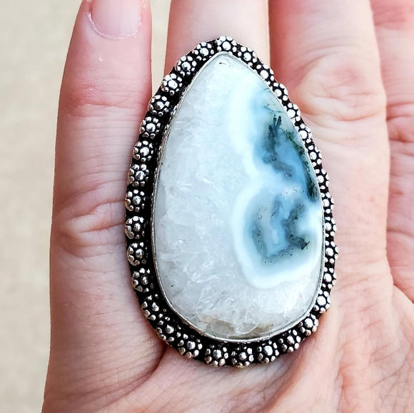 New Huge Solar Quartz Agate Druzy Silver Ring. - Picture 7 of 9